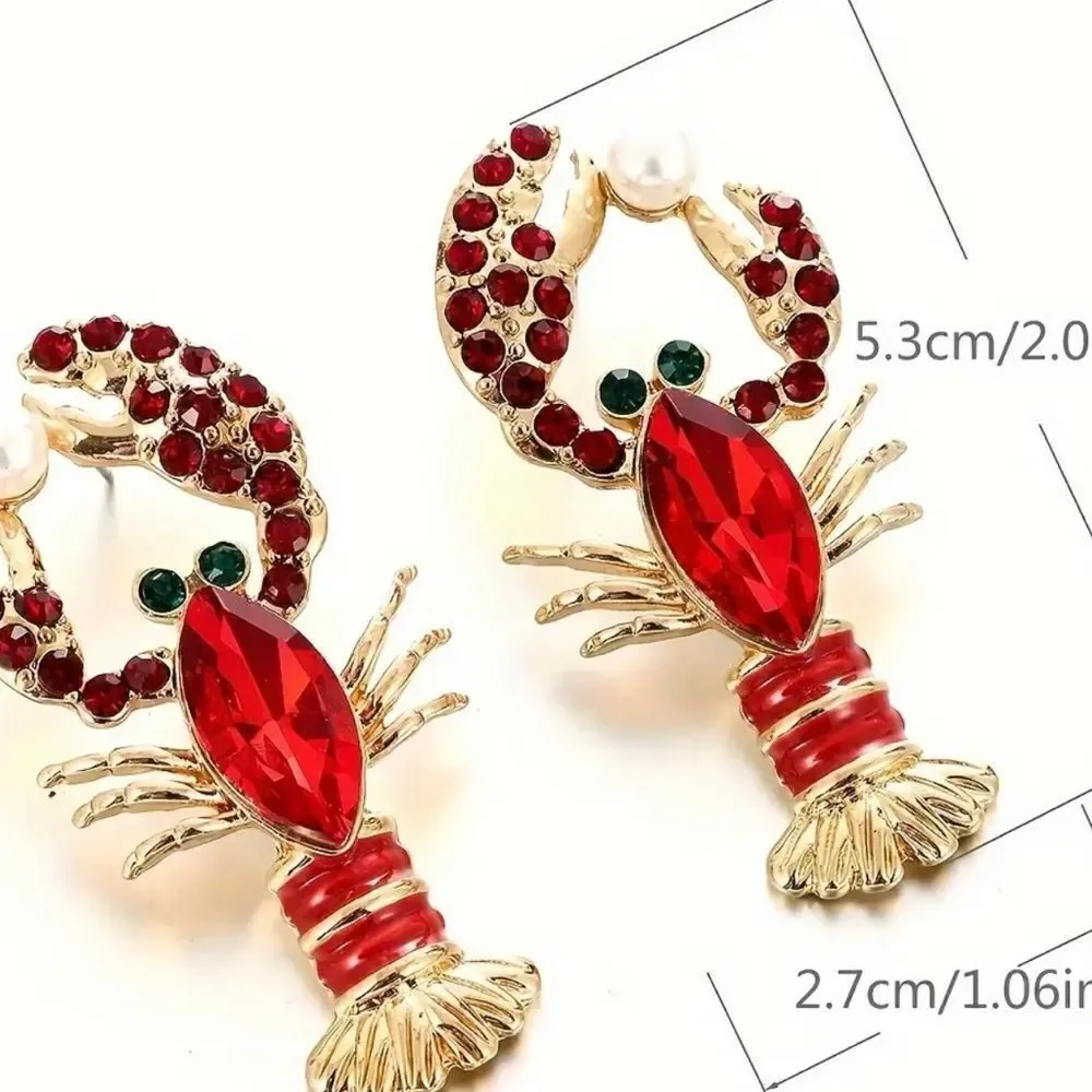 🦞 Betsey Johnson stunning sparkling crystal encrusted red lobster earrings 🦞